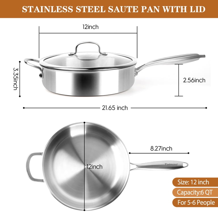 TAIMASI 12-Inch Tri-Ply Stainless Steel Saute Pan photo 8