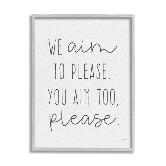 Stupell Aim To Please Funny Bathroom Phrase Typography Painting Gray Framed Art Print Wall Art