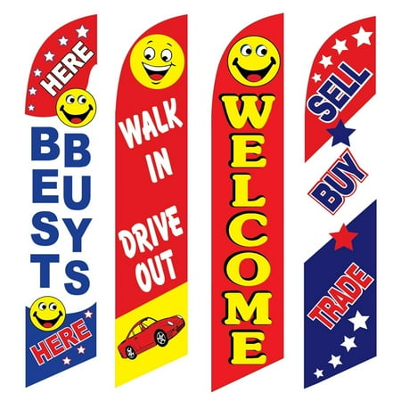 4 Advertising Swooper Flags Best Buys Here Walk In Drive Out Welcome Sell Buy Trade