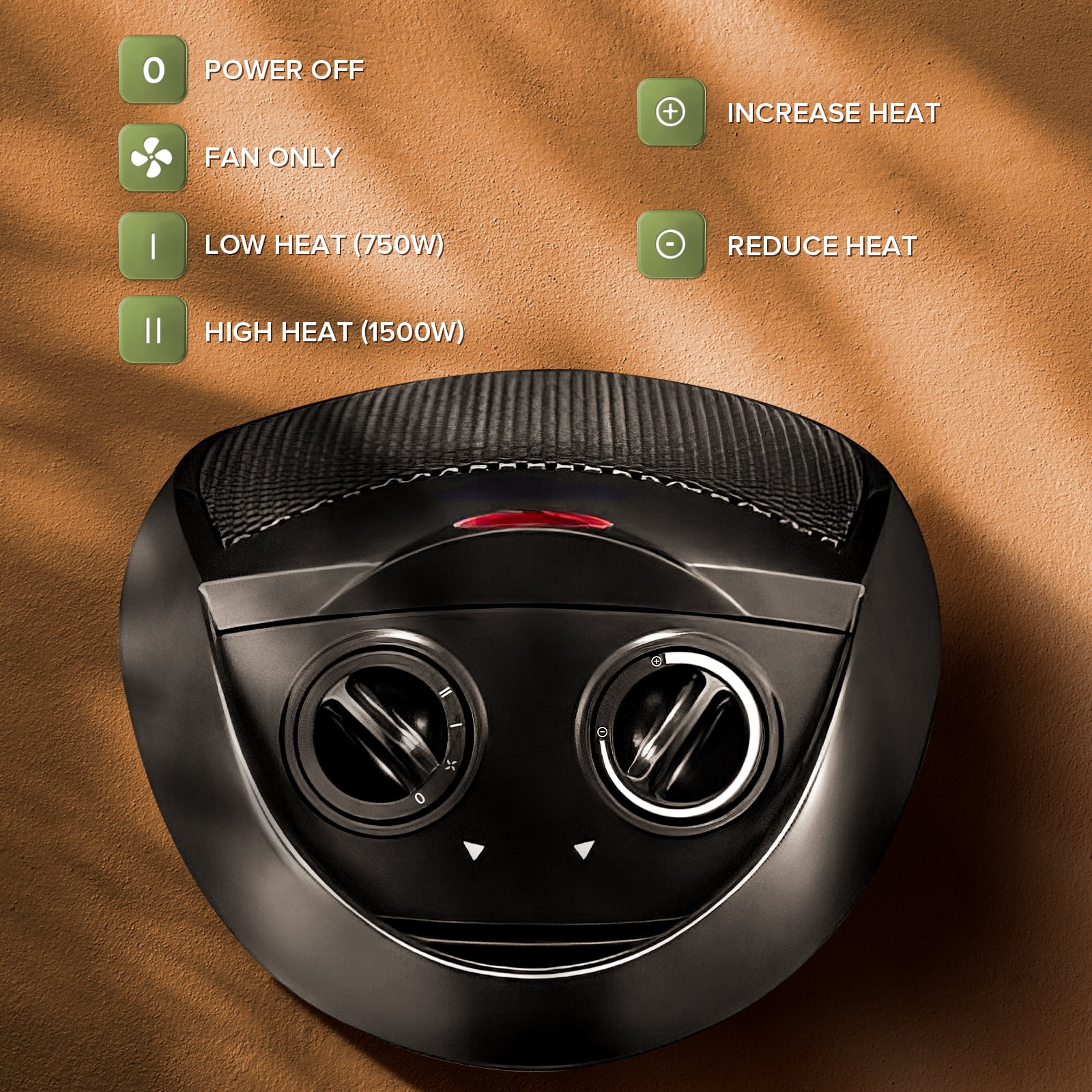 Electactic Compact 1500W/750W Space Heater with Thermostat - ETL Certified Ceramic Portable Heater Fan, Ideal for Home/Dorm/Office/Kitchen, Black