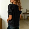 thumbnail image 4 of Womens Linen Cotton Blouses Summer Casual Boho Short Puff Sleeve Button Down Henley Shirts (Black M), 4 of 4