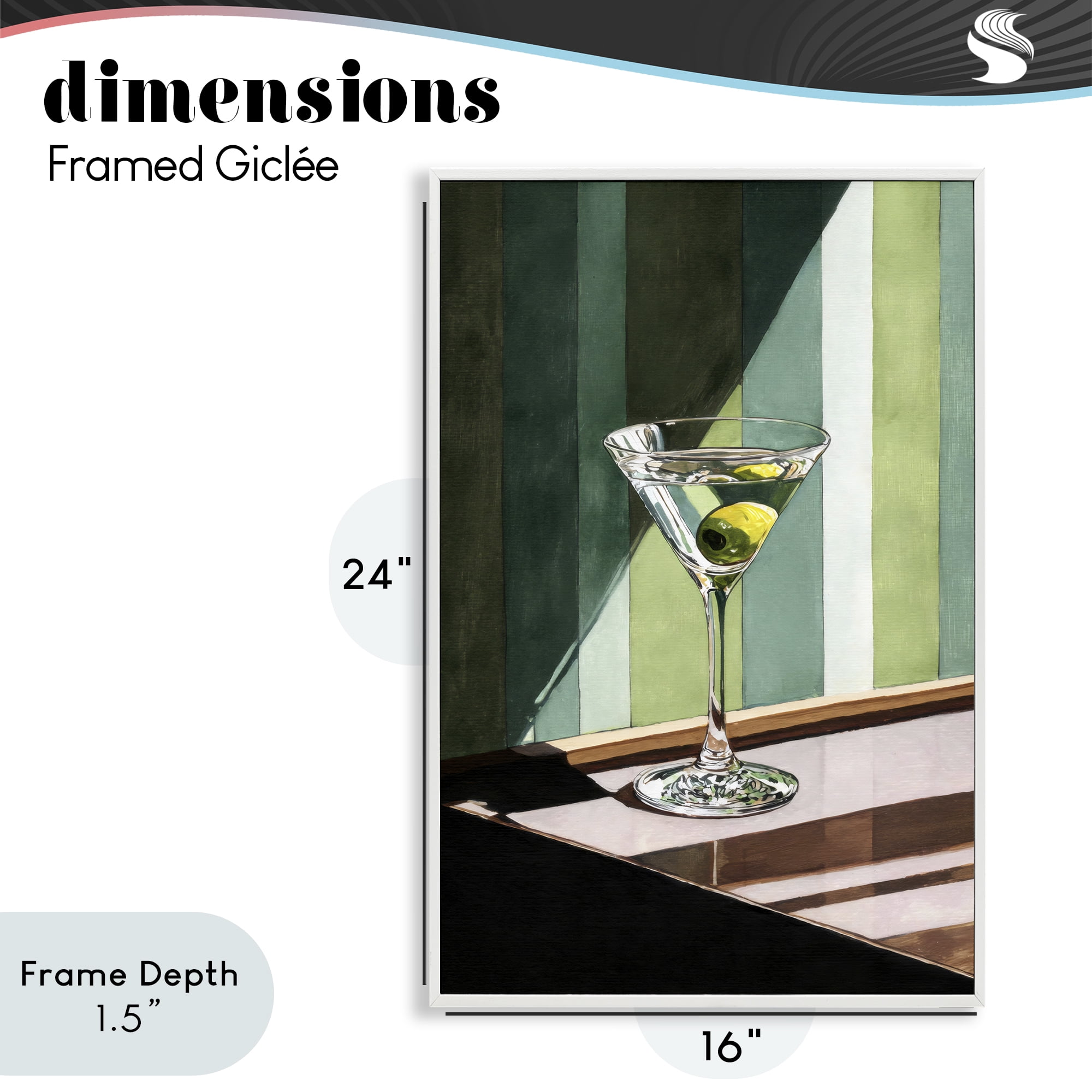 Stupell Industries Olive Martini in Sun Beam White Framed Giclee Art, design by Petal Prints Design