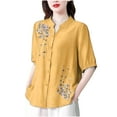 thumbnail image 1 of V Cuello Blusas para las Mujeres, de Moda Retro Bordado Cuello Redondo Cinco Cuartos de Manga para el Uso Casual, 1 of 5