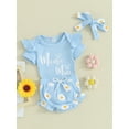 thumbnail image 4 of Musuos Baby Girls 3 Piece Outfits 6 12 18 24M Letter Print Short Sleeve Romper and Daisy Print Shorts Cute Headband Summer Clothes, 4 of 10