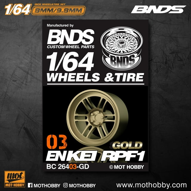 BNDS Roues ABS Dorées 1/64 avec Pneus en Caoutchouc par BNDS Jantes d'Assemblage Pièces Modifiées pour Modèle de Voiture Voiture Modifiée Ensemble de 4 Pcs BC26403GD