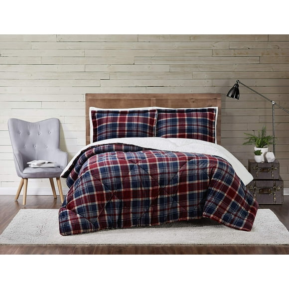 Truly Soft Cuddle Warmth Printed Plaid Twin XL Comforter Set in Blue and Red