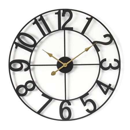 Large Wall Clock For Living Room Decor - Kitchen 16 Inch Big Decorative Metal Art Analog Bedroom Home Office (black)