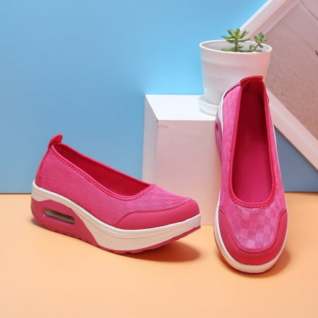 

Breathable Mesh Air Cushion Slip On Loafers Thick Sole Non-slip High Impact Wedge Shoes Women‘s Footwear