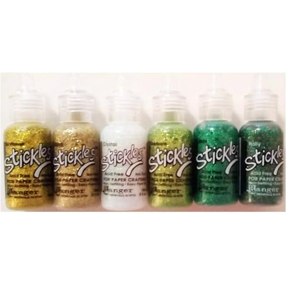 Stickles Ranger Glitter Glue Bundles - Six .5 fl oz Bottles (Greens & Golds)