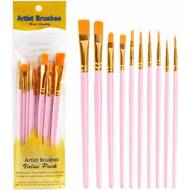 Juego de 20 pinceles de plástico con tubo de aluminio para pintar al óleo, acuarela y manualidades, color rosa, 18,5 cm