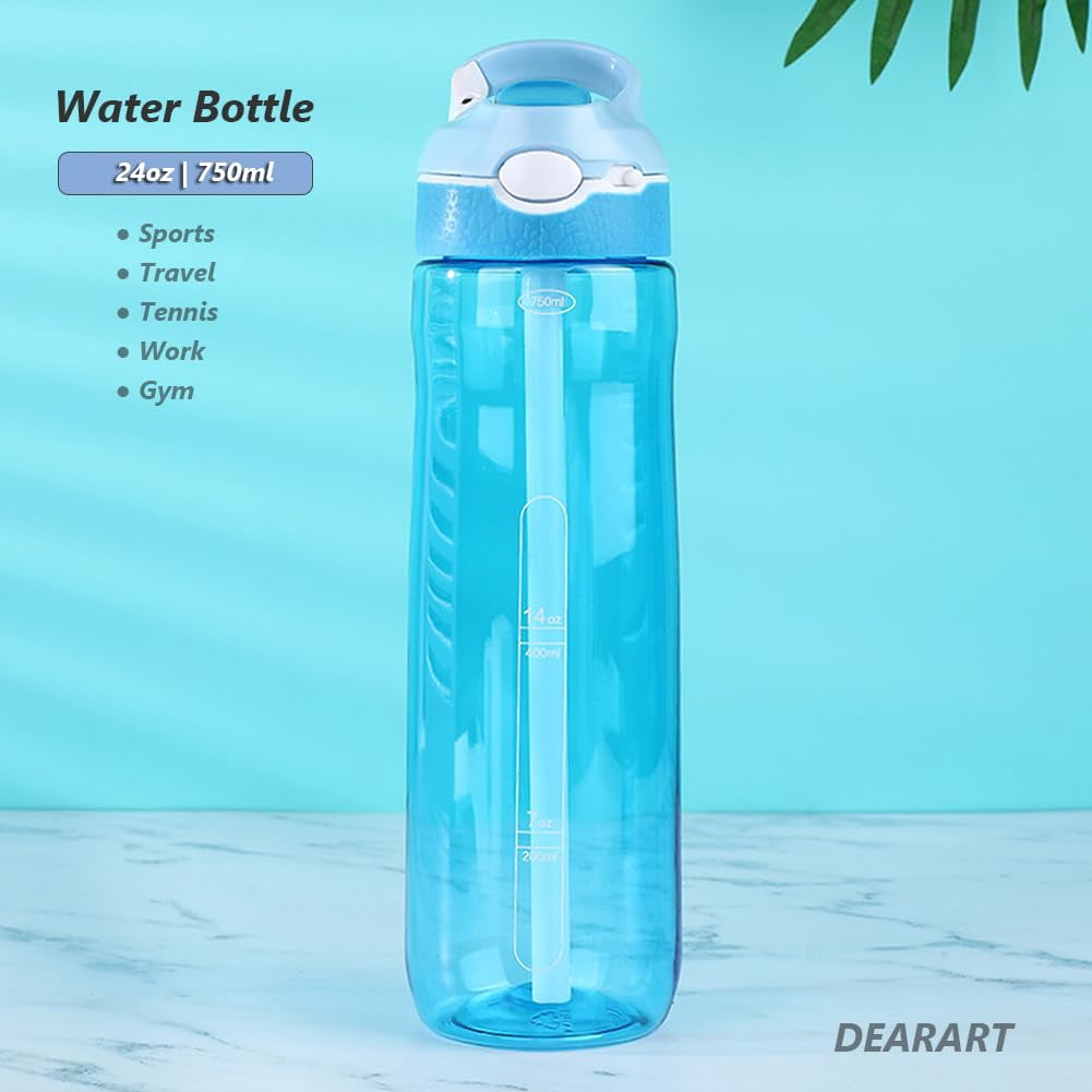 24oz Water Bottles With Straw, Leakproof BPA FREE Hidden Nozzle, Flip Up Lid Has Handle Wide Bottle Easy Clear, Suit Office Sports Travel Gym Yoga, Dark Cyan