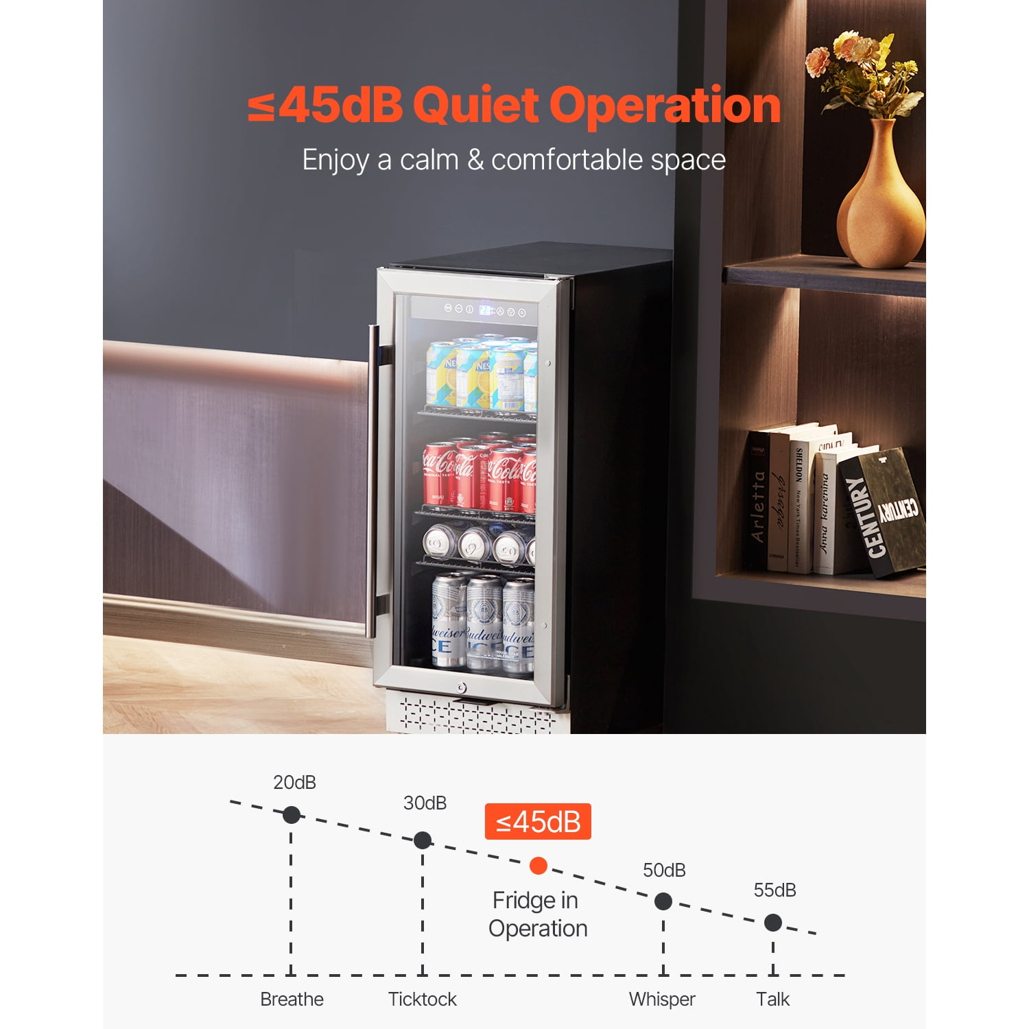 KFFKFF Drink Cooling Appliance, 88-Can Capacity, Compact Refrigerator with Transparent Door, Customizable Racks, Digital Temp Regulation, Suitable for Integrated or Standalone Use in Home, Office