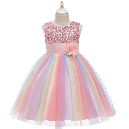 

Tejiojio Girls and Toddlers Soft Cotton Clearance Toddler Girls Color Net Yarn Bowknot Birthday Party Flowers Gown Kids Dresses