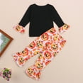 thumbnail image 4 of Toddler Baby Girls 2Pcs Halloween Outfits Long Sleeve Ruffle Letter Print Tops + Floral Pants Set, 4 of 7