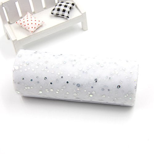 Xiaolanwelc@ 10YardX15cm Glitter Sequin Tulle Roll Crystal Organza Sheer Gauze Element Table Runner&Home Garden/Wedding Party Decoration (White)