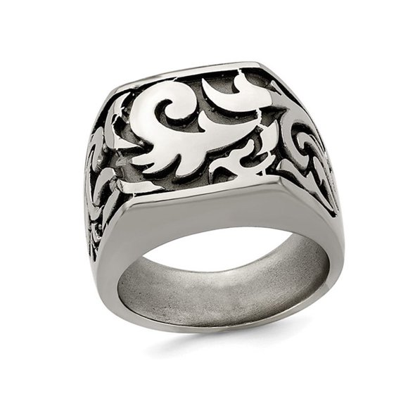 Mens Titanium Pattern Signet Ring