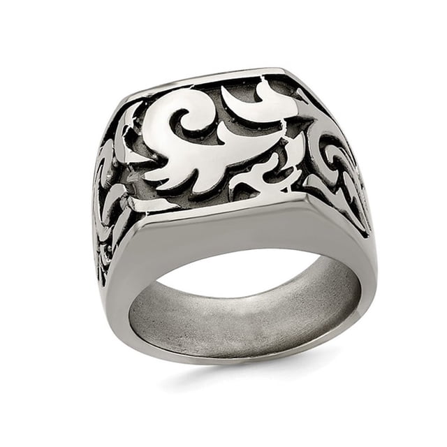 Mens Titanium Pattern Signet Ring