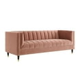 thumbnail image 2 of Nicole Miller Janie Velvet Sofa Channel Tufted Nailhead Trim Metal Leg Tip Contemporary, Blush/Gold, 2 of 9