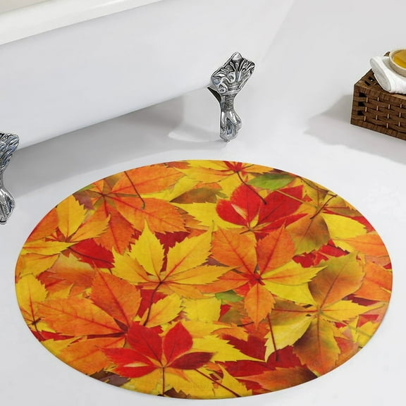 Autumn Maple Leaves Round Carpet Circle Rug Outdoor Patio Area Rug Washable Large Area Rugs Hallway Room Decor Fitness Mats