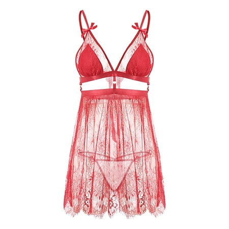 

COBKK Womens Lingerie Overnight Lingerie Sets Women Fashion Close Tops Lace Nightdress Camisole Pajamas Underwear Lingerie For Women Plus Size Red Floral Fancy Comfortable Shapewear O