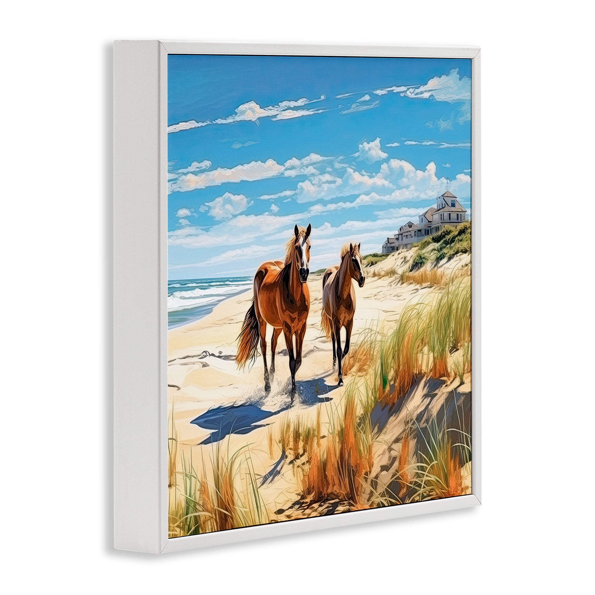 Stupell Industries Galloping Beach Horses Coastal Painting White Framed Art Print Wall Art, 12 x 12