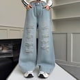 thumbnail image 6 of UAYOTSE Girls' Ripped Jeans: Stylish Casual Versatile and Fashionable Straight Leg Wide Leg Pants with Elastic Waist for Medium and Large Girls.,Sizes 9-10 Years, 6 of 9
