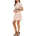 thumbnail image 4 of INSPIRE CHIC Women's Belted Elegant A-Line Summer Shirt Dress Pink S, 4 of 5