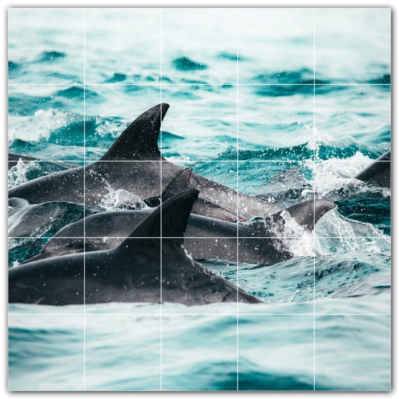 Picture-Tiles.com: Dolphin Ceramic Tile Wall Mural WAL500531-55M. 30"W x 30"H using (25) 6" x 6" Ceramic Tiles-Satin Finish