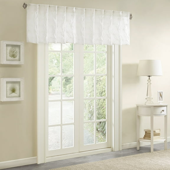 Madison Park Gemma Sheer Embroidered Window Valance in White 50 X 18"