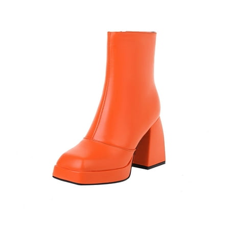 

jsaierl Solid Color Thick High-heeled Women s Boots Ankle Boots