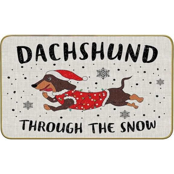 Winter Dachshund Dog Doormat Door Mat for Home Entrance, Dachshund Christmas Decor Snowflake Holiday Floor Mats for House Front Indoor Inside Outdoor Outside Entryway Rug 17×30 Welcome Mat.