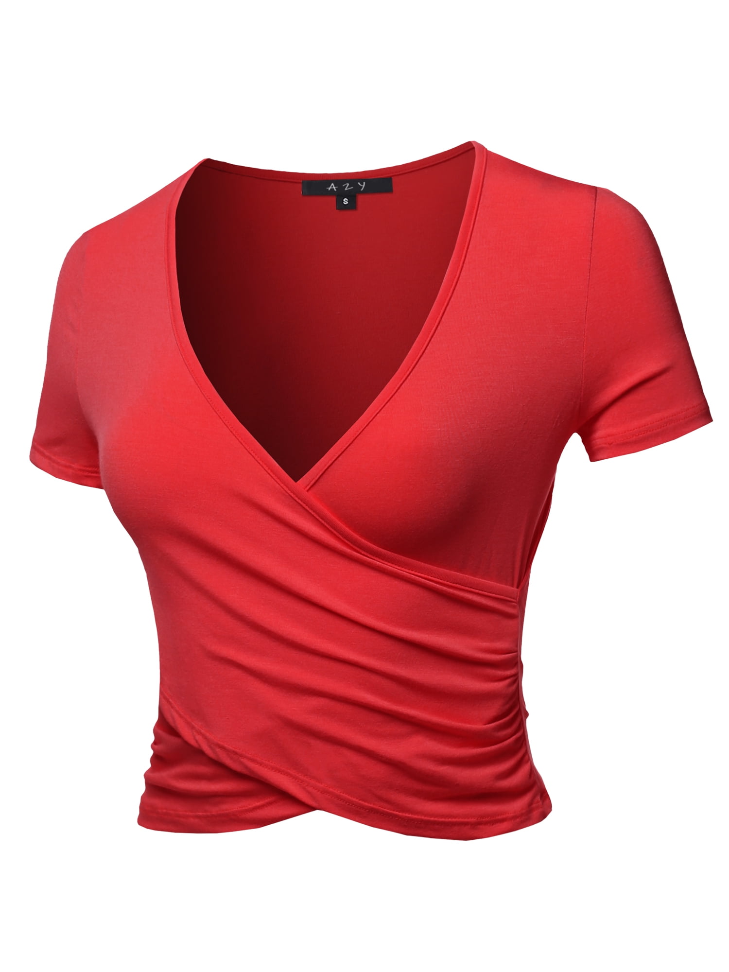red wrap top short sleeve