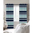 thumbnail image 3 of Navy Blue Turquoise Striped Blackout Curtains, Light Blocking Print Window Curtains, Gradient Horizontal Lines Thermal Insulated Window Drapes for Living Room Kitchen Cafe 2 Panels, 84"W x 63"L, 3 of 9