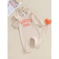 thumbnail image 3 of Suealasg Baby Girls Rompers Letter Embroidered Crew Neck Long Sleeve Jumpsuits Fall Toddler Clothes Bodysuits with Headband, 3 of 9