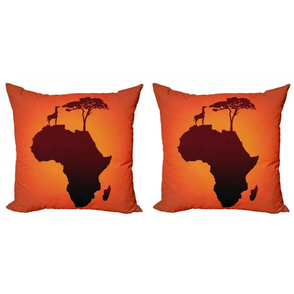 Ambesonne African Throw Pillow Cover 2 Pack, Savannah Map with Continent, 18", Orange and Brown