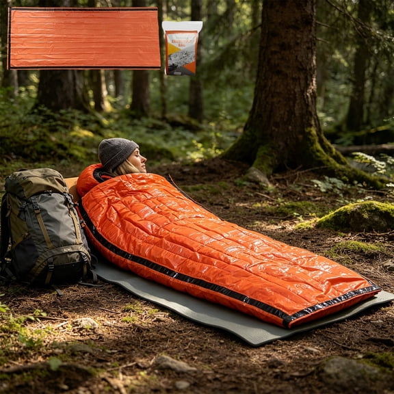 Cififendec Emergency Thermal Sleeping Bag, 82.6"×35.4", Portable Blanket, Lightweight Insulation Bivy Sack for Camping, Hiking & Wilderness Trips(Orange)