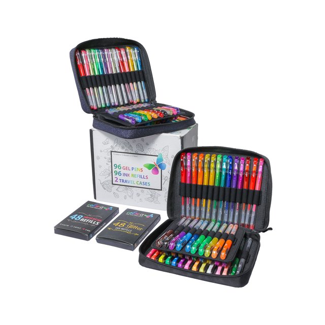 ColorIt 96 Gel Pens 2 Travel Case Gel Pen Sets with 72 Glitter, 12
