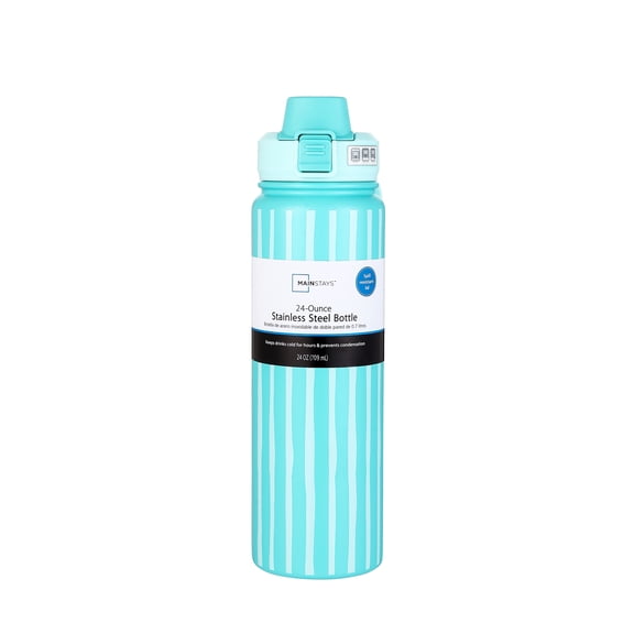 Mainstays 24 oz Light Blue Double Wall Stainless Steel Water Bottle with Straw Lid