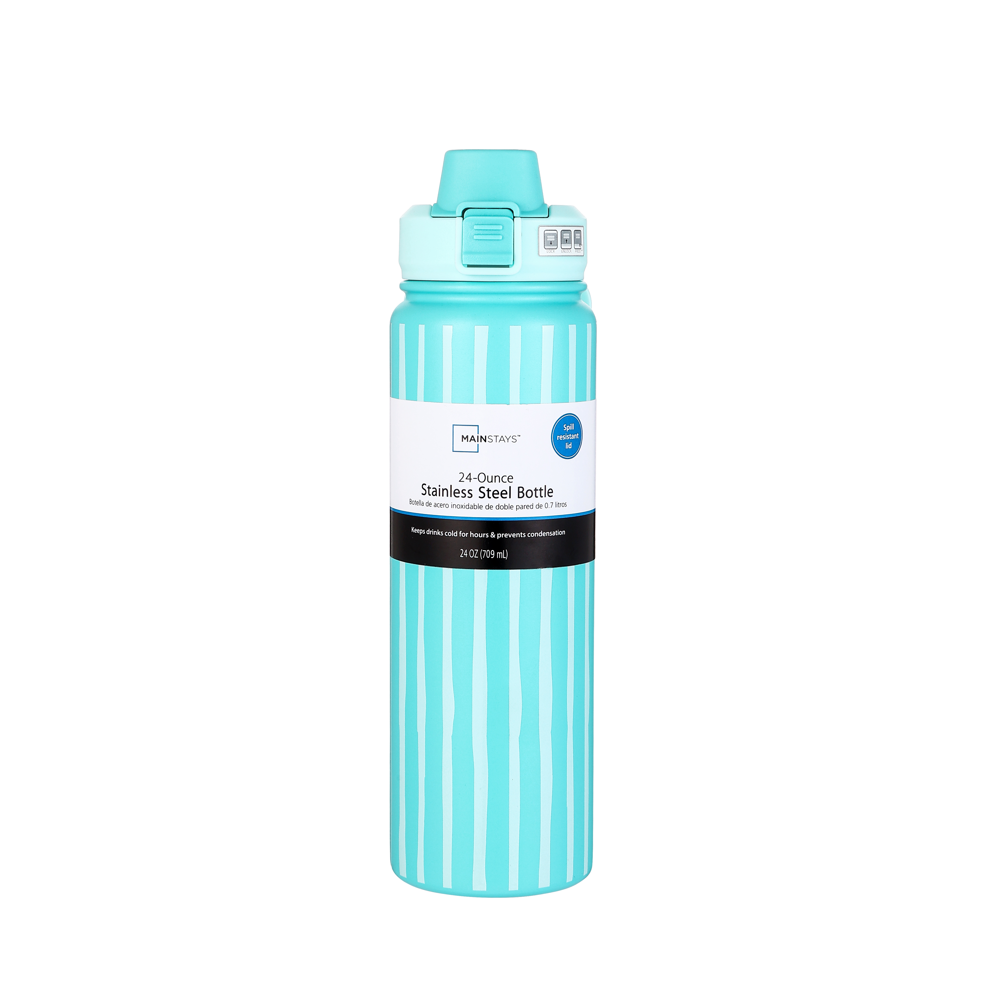 Mainstays 24 oz Light Blue Double Wall Stainless Steel Water Bottle with Straw Lid