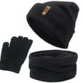 thumbnail image 3 of Conjunto de 3 piezas para mujer: gorro, bufanda y calentador de cuello de punto. Compatible con pantallas táctiles. Negro, 3 of 5