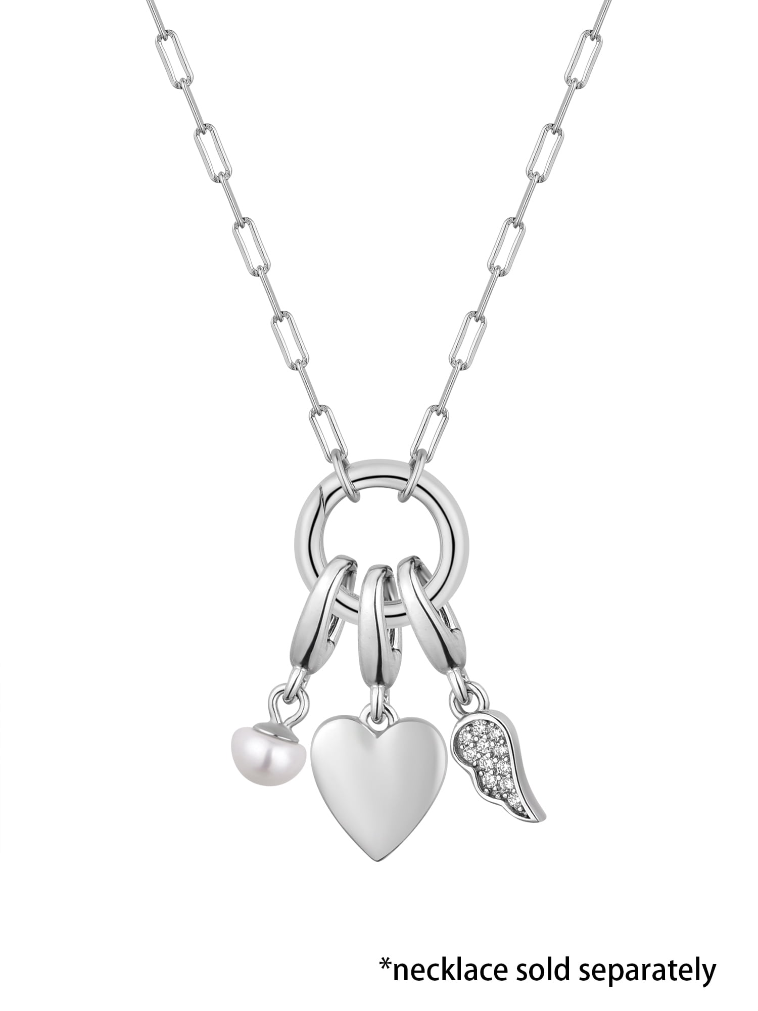 Brilliance Fine Jewelry Simulated Diamonds Heart Angel Charm Set in Sterling Silver
