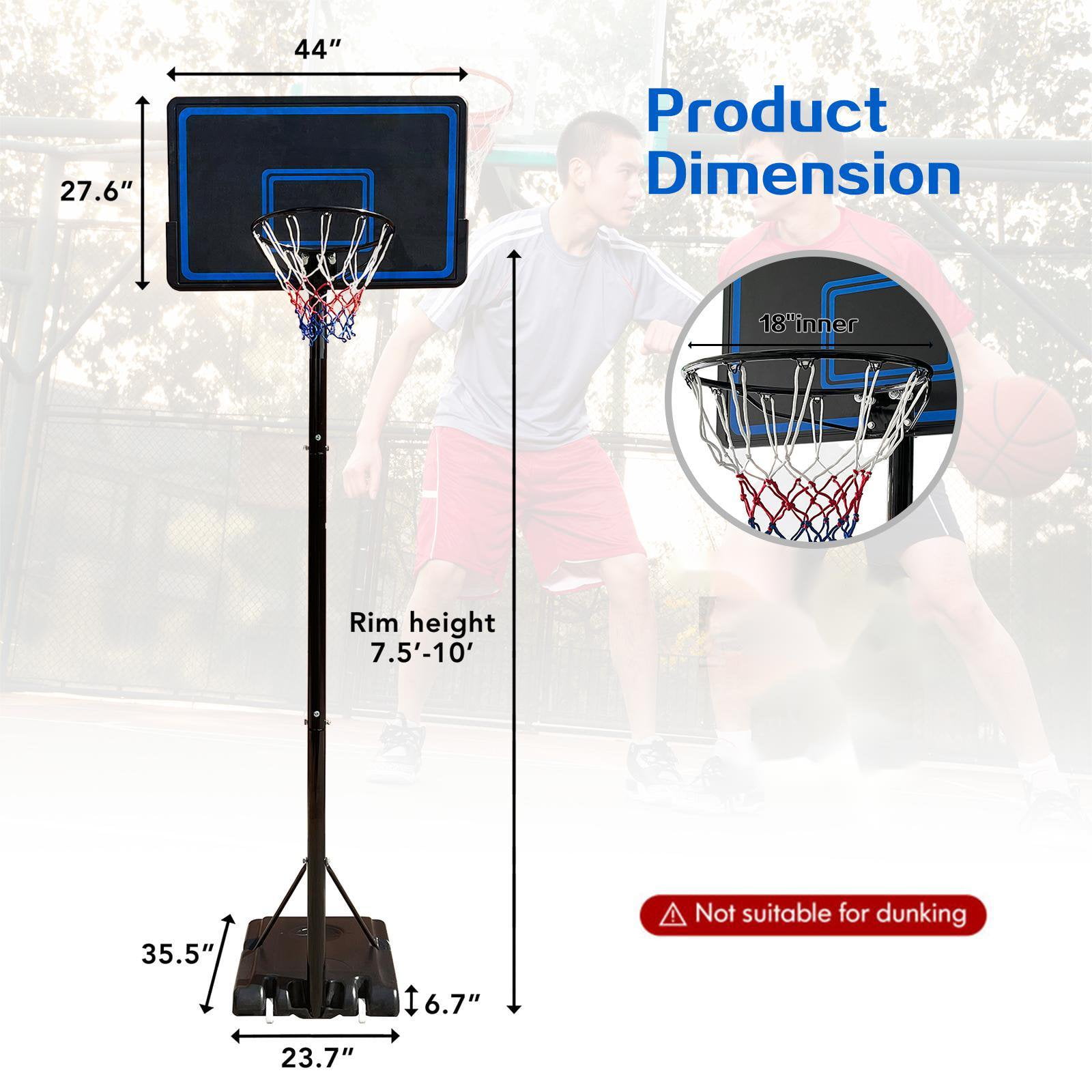Vebreda 44" Adjustable Portable Basketball Hoop with 7.5 - 10 ft. Height Adjustable for Outdoor Indoor Court, Blue
