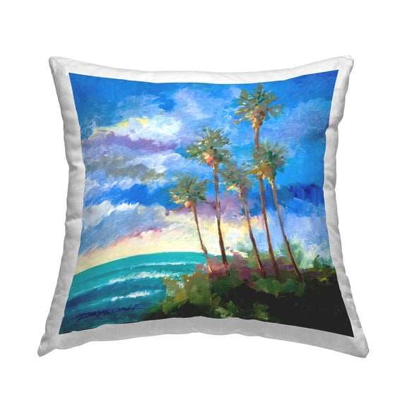 Stupell Industries Looming Palm Trees Ocean Landscape Square Decorative Printed Throw Pillow, 18 x 18,