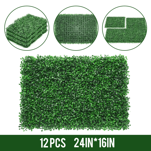 24-Pack Artificial Grass Wall Panels - 100% PE, 1.6" Thick, Sun-Proof Non-Fading, Easy Install for Indoor/Outdoor Privacy