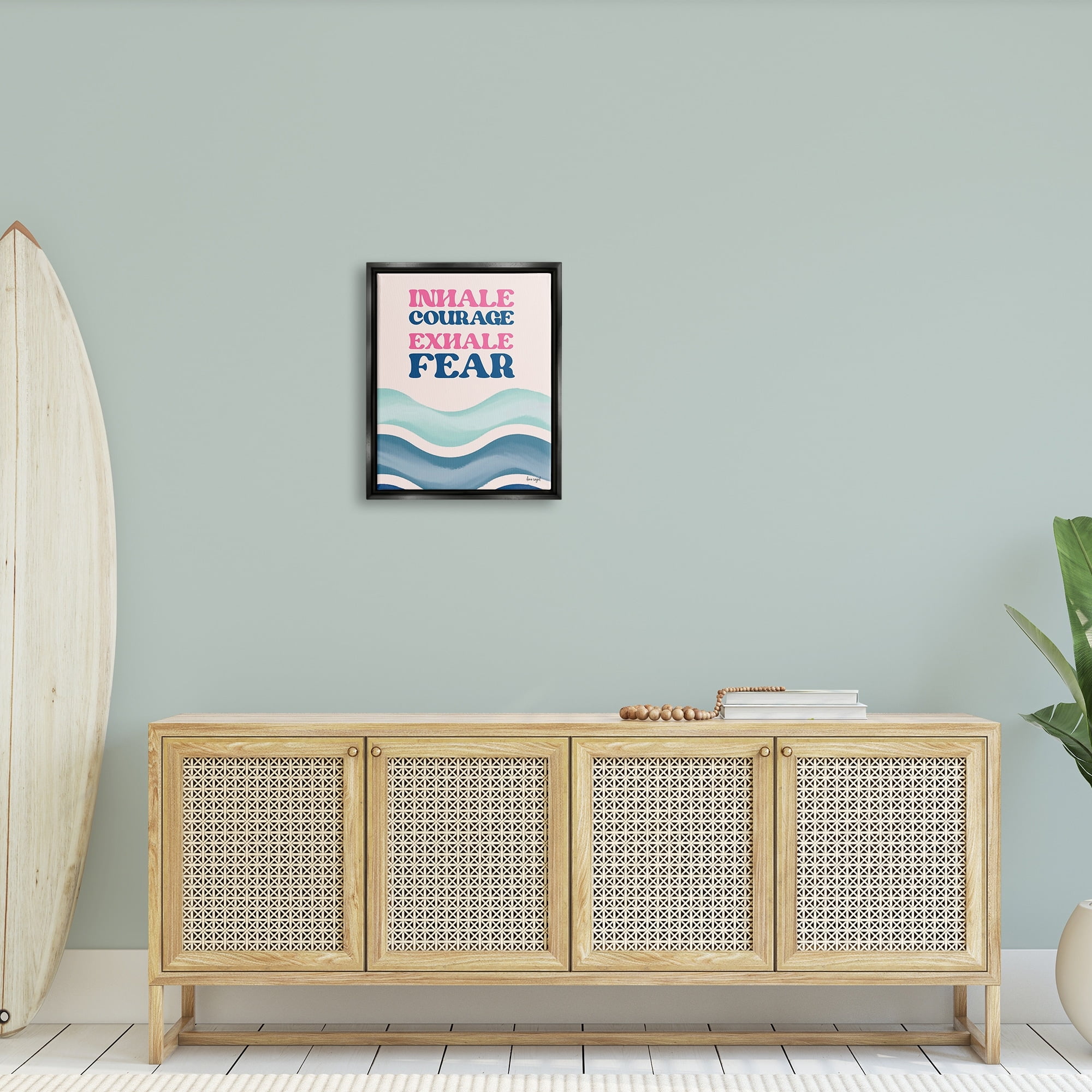 Stupell Industries Inhale Courage Exhale Fear Motivational Typography Sentiment Graphic Art Jet Black Floating Framed Canvas Print Wall Art, Design by Ilene Segal