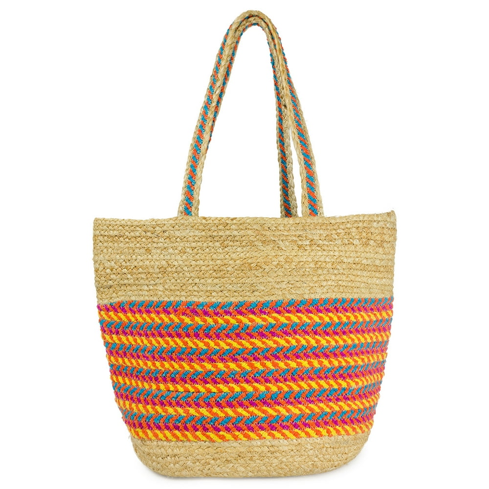 Magid - WOMEN'S JUTE MULTI COLOR STRIPED COLORBLOCK TOTE BEACH BAG ...