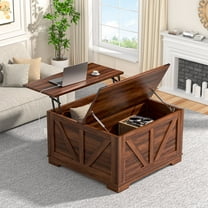 Herrfilk 31.5" Lift Top Coffee Table with Storage, Wood Square Center Table with Charging Port and Large Hidden Space Compartment for Living Room, Bedroom, Home Office, Brown