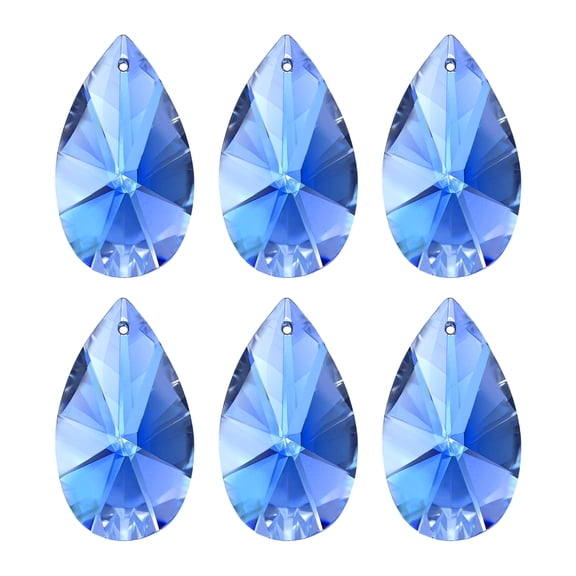 Uxcell K9 Crystal Pendants Teardrop Beads, 6 Pack 38mm Chandelier Prisms Parts Hanging Beads DIY Lamp for Arts Crafts Decor, Light Blue