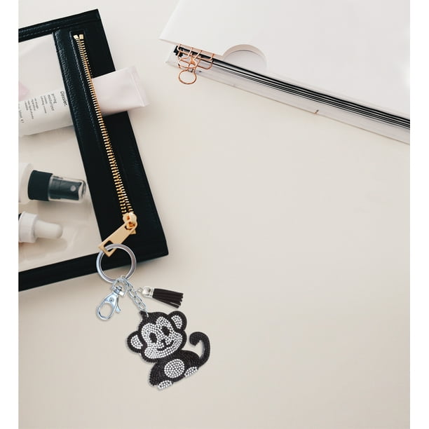 Aqua79 Monkey Keychain - Black Sparkling Rhinestones Charm with