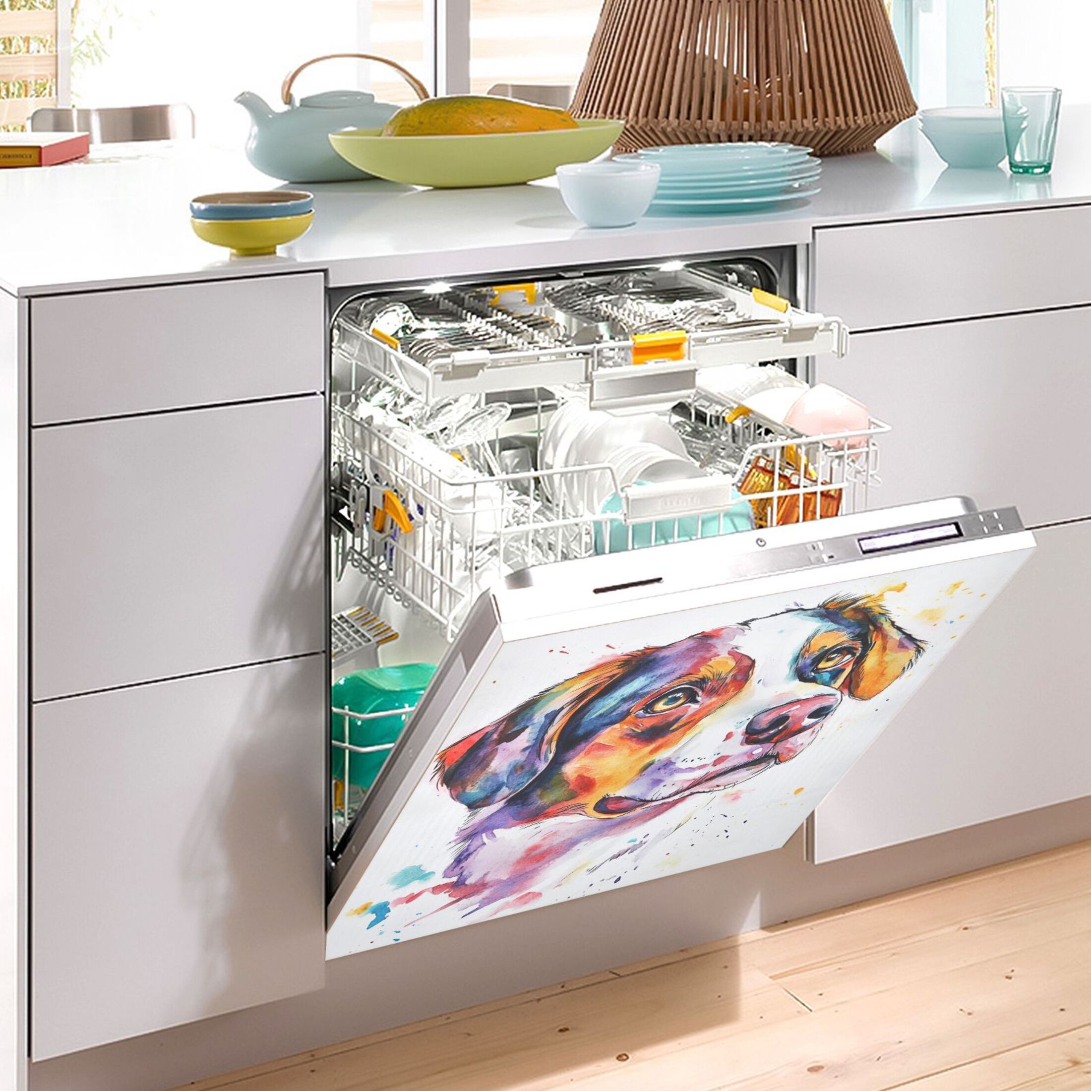 Dishwasher Magnetic Sticker 23x26 Inch Refrigerator Magnetic Sticker Washing Machine Magnetic Sticker Kitchen Panel Magnetic Sticker Home Decor Beautiful Watercolor Dog